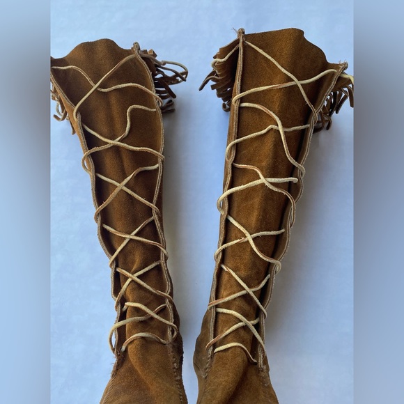Minnetonka high moccasin fringe boots 7 suede leather vintage 80’s Adam Ant - Picture 3 of 8